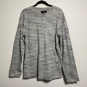 Knit Heritage Men's Gray Striped Long Sleeve Henley Shirt XL Casual Layering